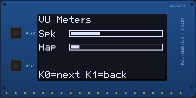 VU Meters screen on the OLED