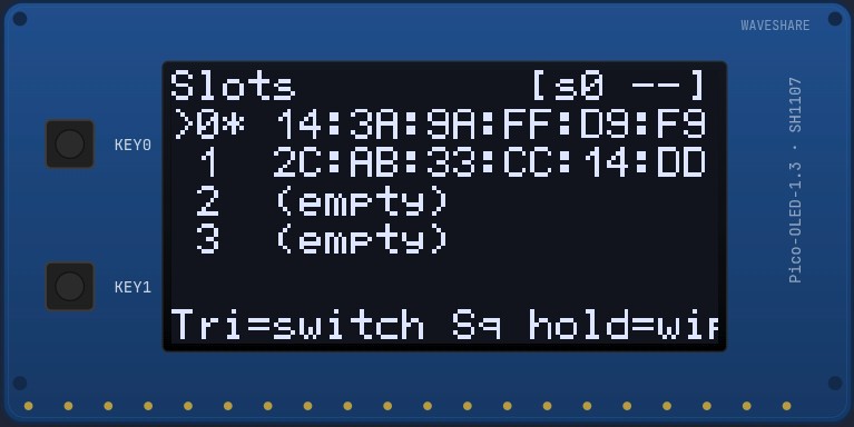 Slots screen on the OLED