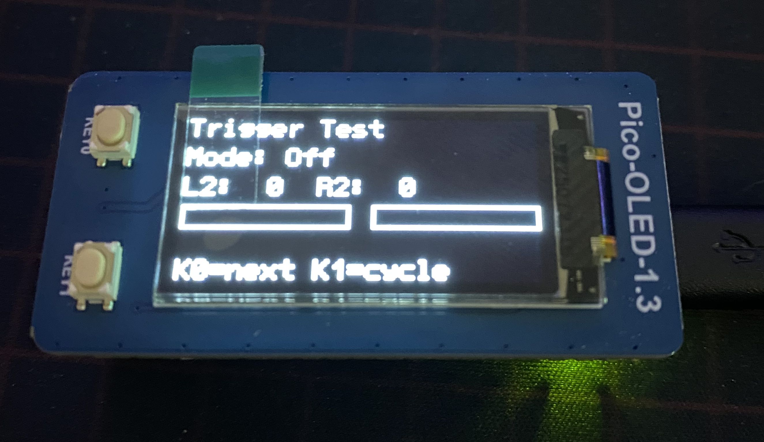 Trigger Test screen on the OLED