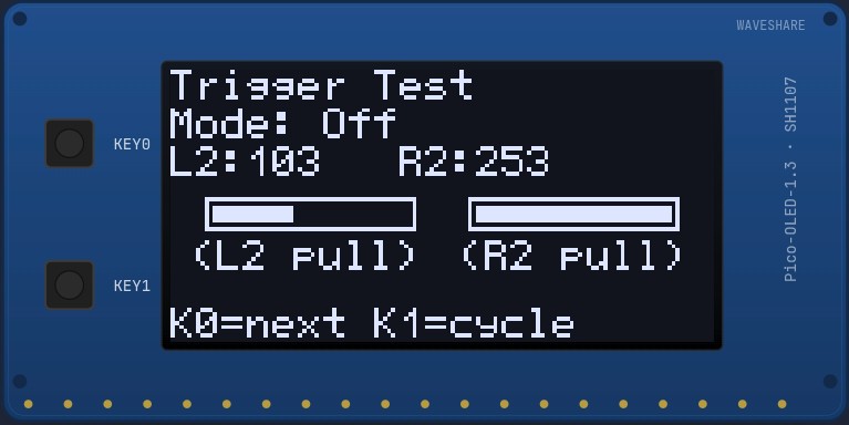 Trigger Test screen on the OLED