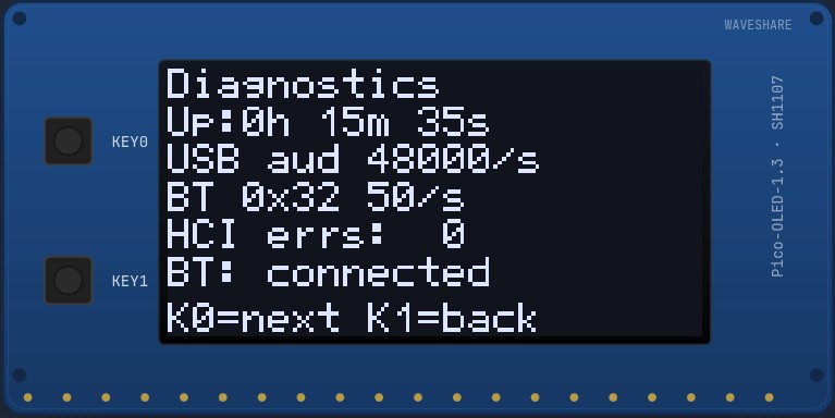 Diagnostics screen on the OLED